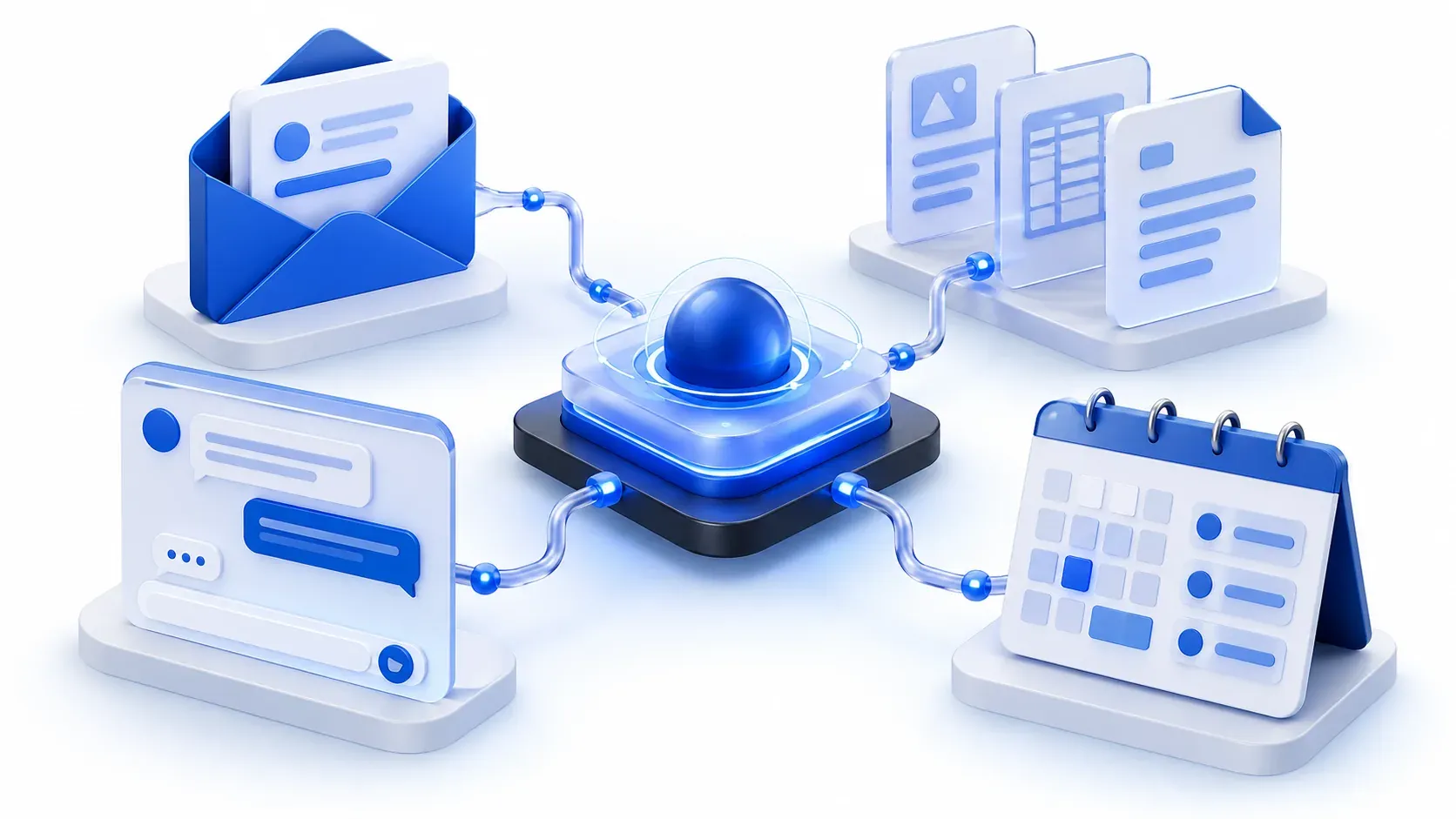 AI core linking email, documents, customer support and a calendar